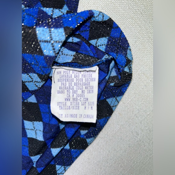 HKR collections | vintage v-neck blue and black plaid top | size M - Picture 4 of 7